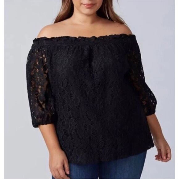 Lane Bryant lace black off the shoulder blouse - Picture 1 of 6
